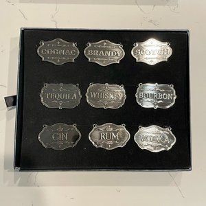 Metal Decanter Label 9 Piece Set and Box